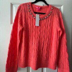 Lilly Pulitzer Coral Sweater with Embellished Neckline